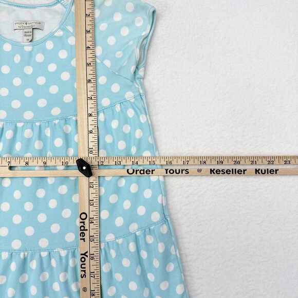 Garnet Hill Dress Size 8 Blue Polka Dot Mini Green Cotton Tiered Shift Summer - Picture 8 of 9